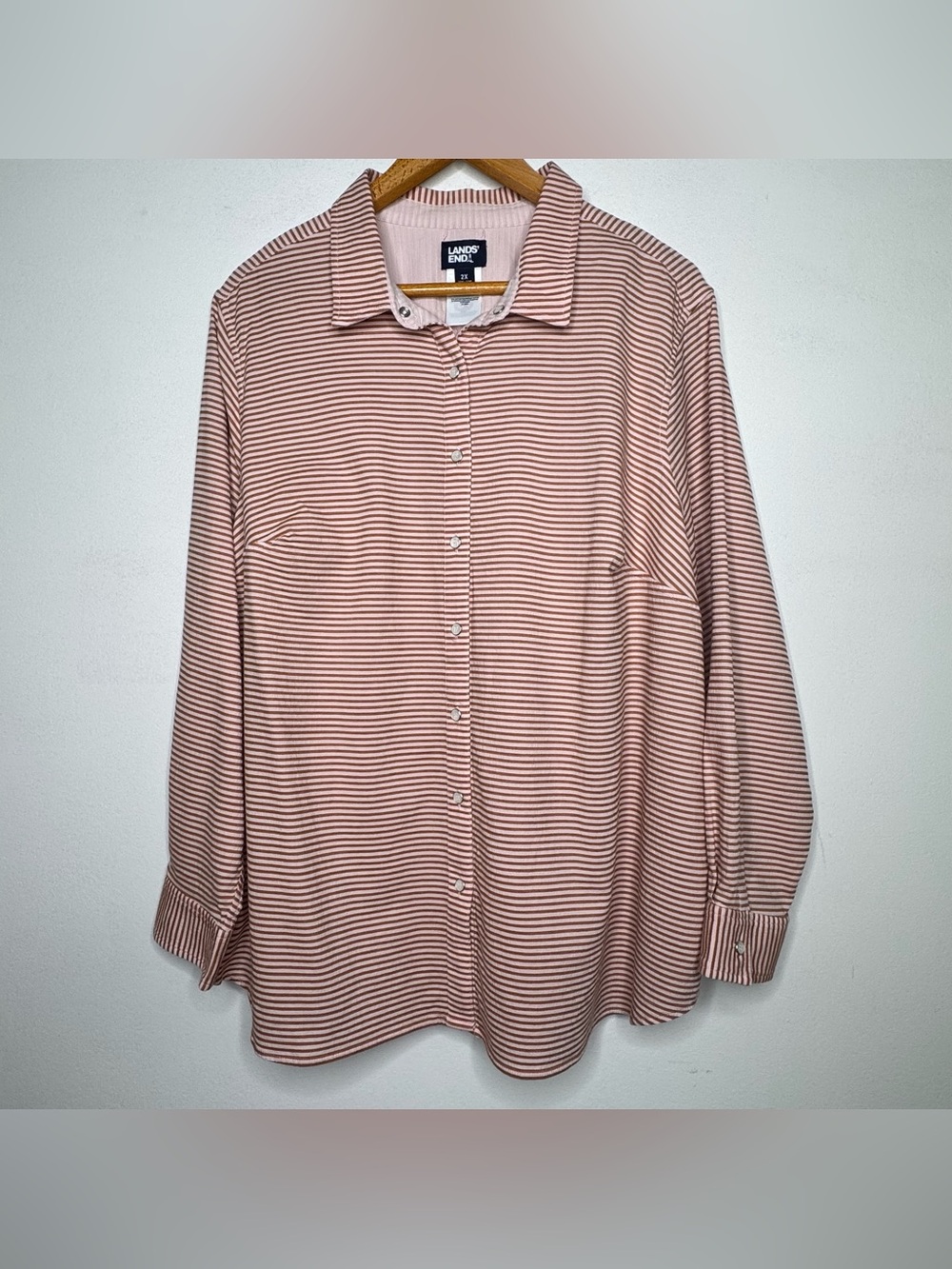 Lands End Striped Seersucker Button Front Long Sleeve Top - Size 2X